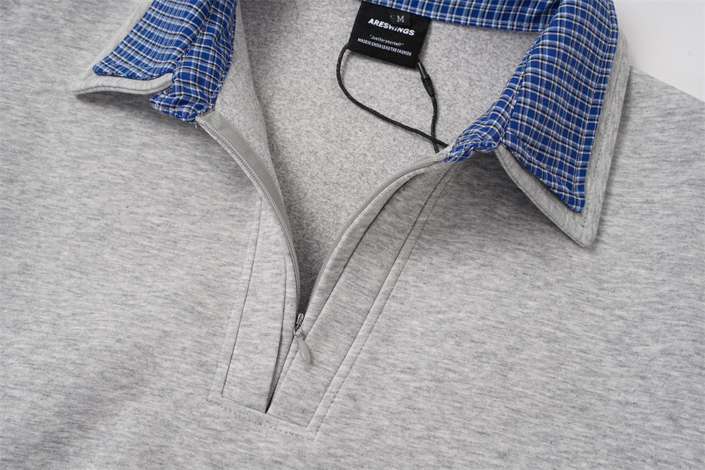 DAXUEN black contrasting plaid inner-collar long-sleeve sweatshirt