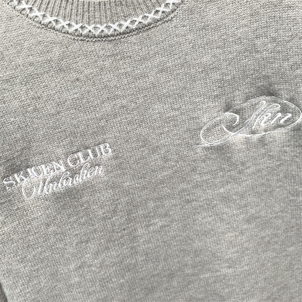 Contrasting White Embroidery Knit Sweater