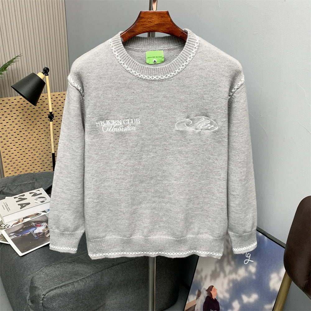 Contrasting White Embroidery Knit Sweater