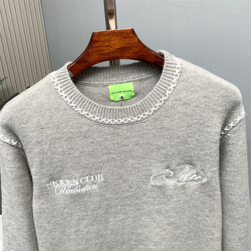 Contrasting White Embroidery Knit Sweater
