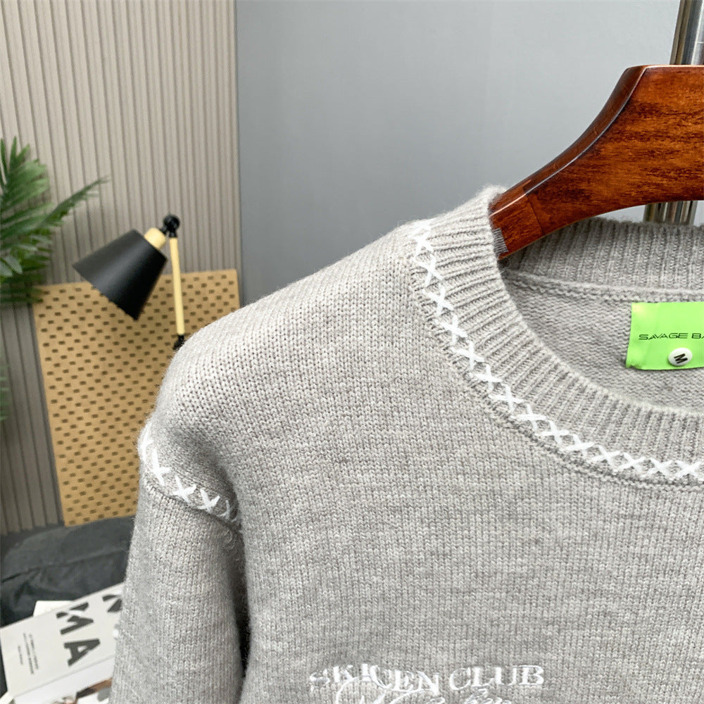 Contrasting White Embroidery Knit Sweater
