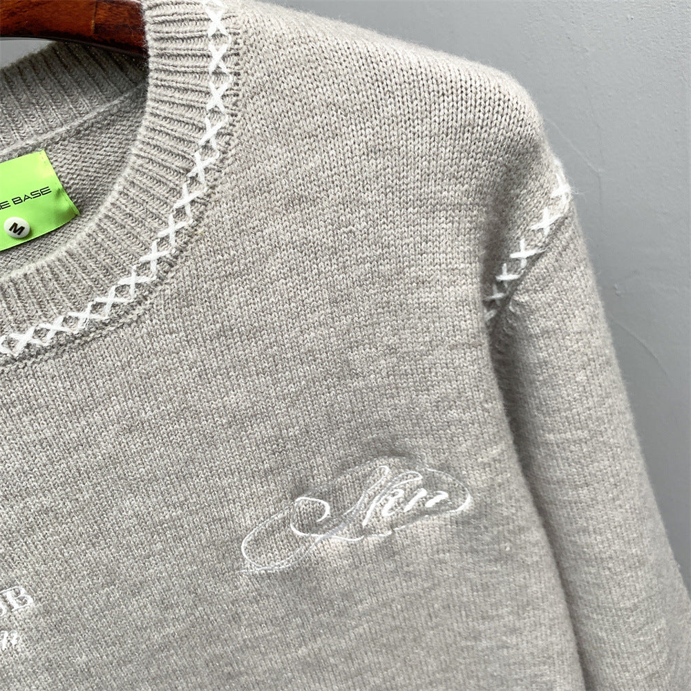Contrasting White Embroidery Knit Sweater