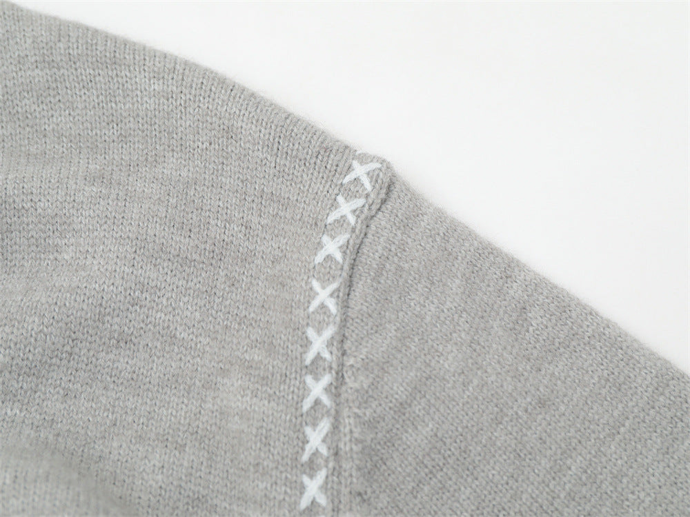 Contrasting White Embroidery Knit Sweater