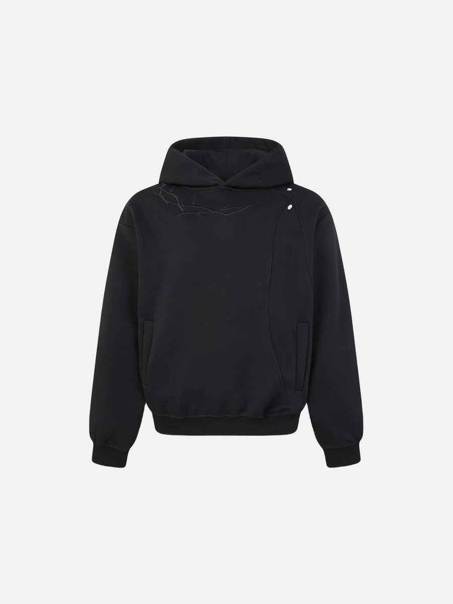DAXUEN black oversized crackle-effect embroidered hoodie