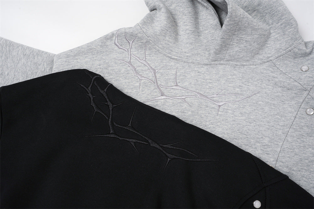 DAXUEN black oversized crackle-effect embroidered hoodie