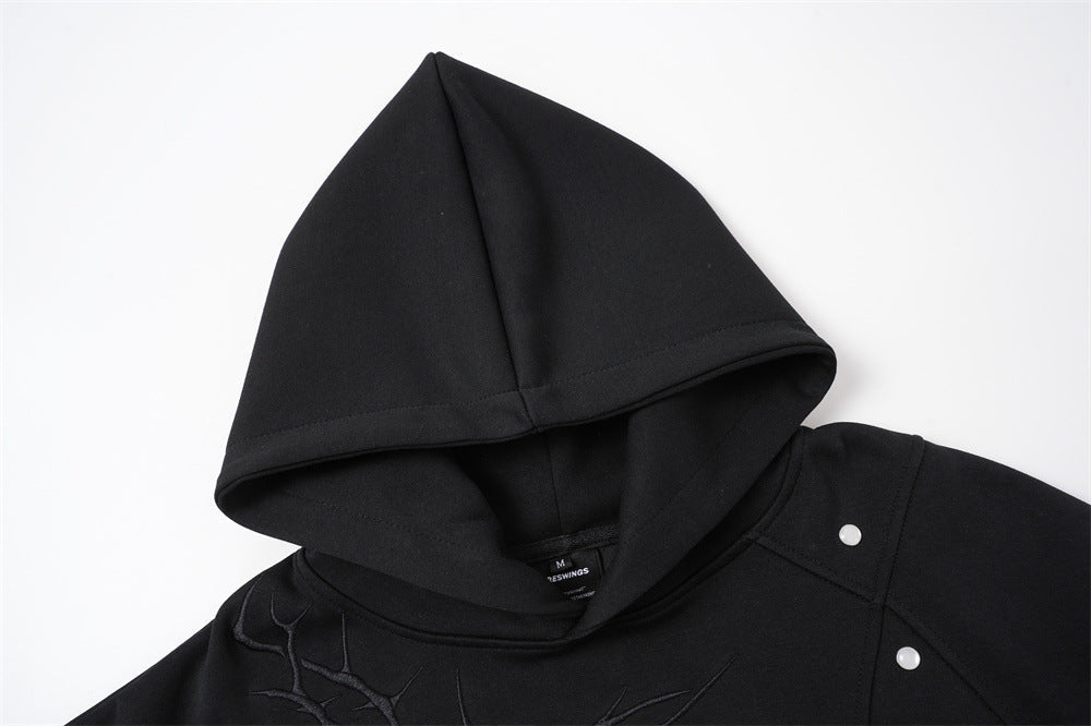 DAXUEN black oversized crackle-effect embroidered hoodie