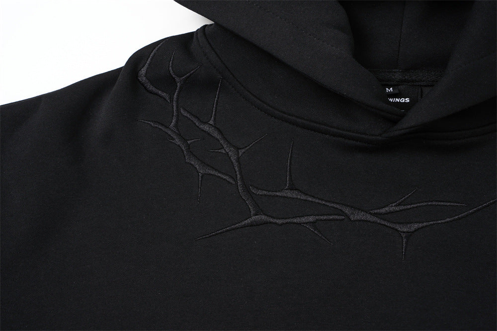 DAXUEN black oversized crackle-effect embroidered hoodie