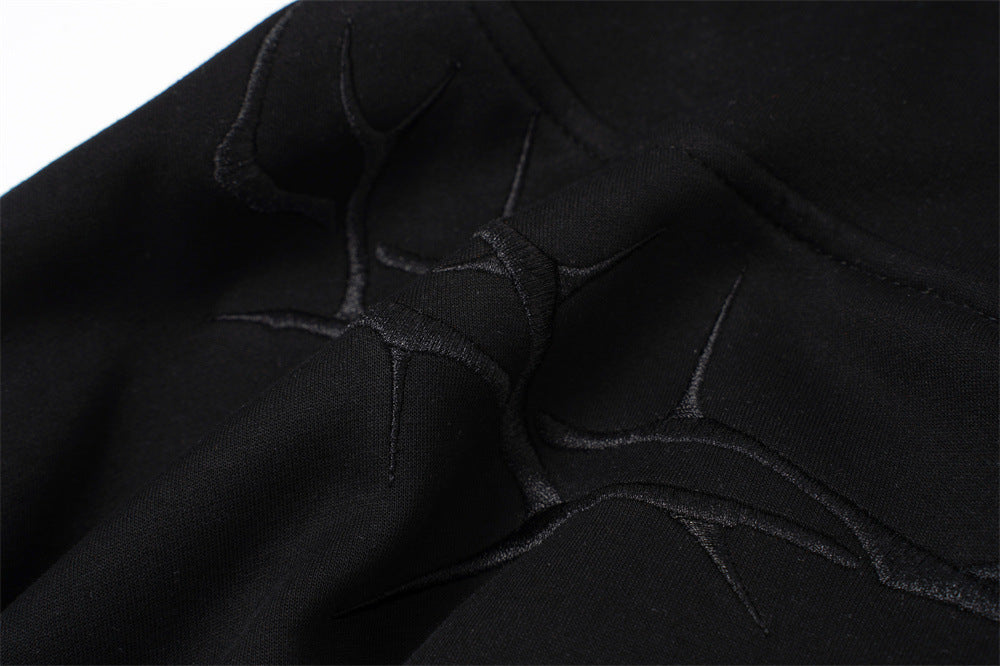DAXUEN black oversized crackle-effect embroidered hoodie