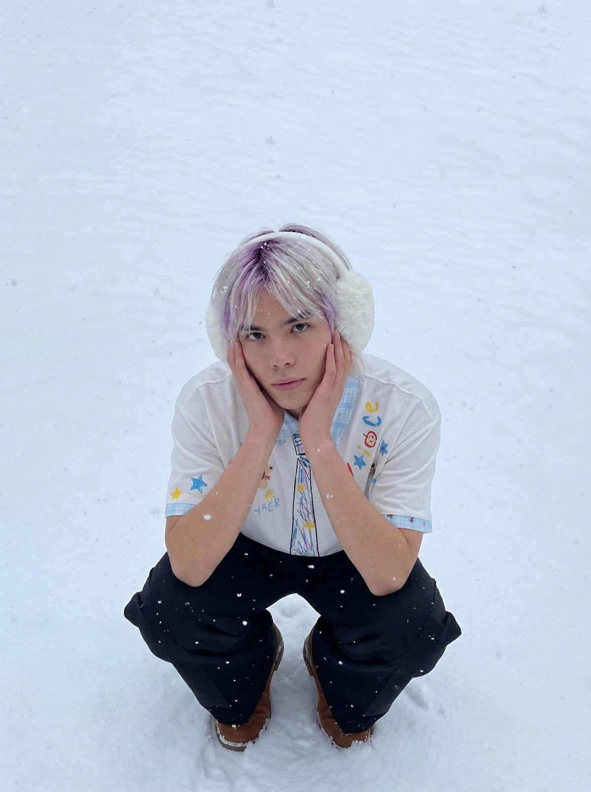 Crayon Print Gingham Collar Shirt