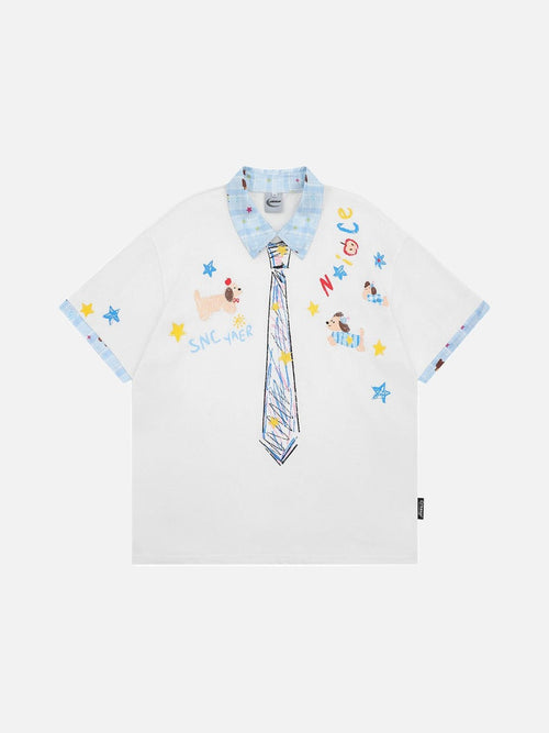 Camisa con cuello de cuadros Vichy estampado de crayones - Blanco / S