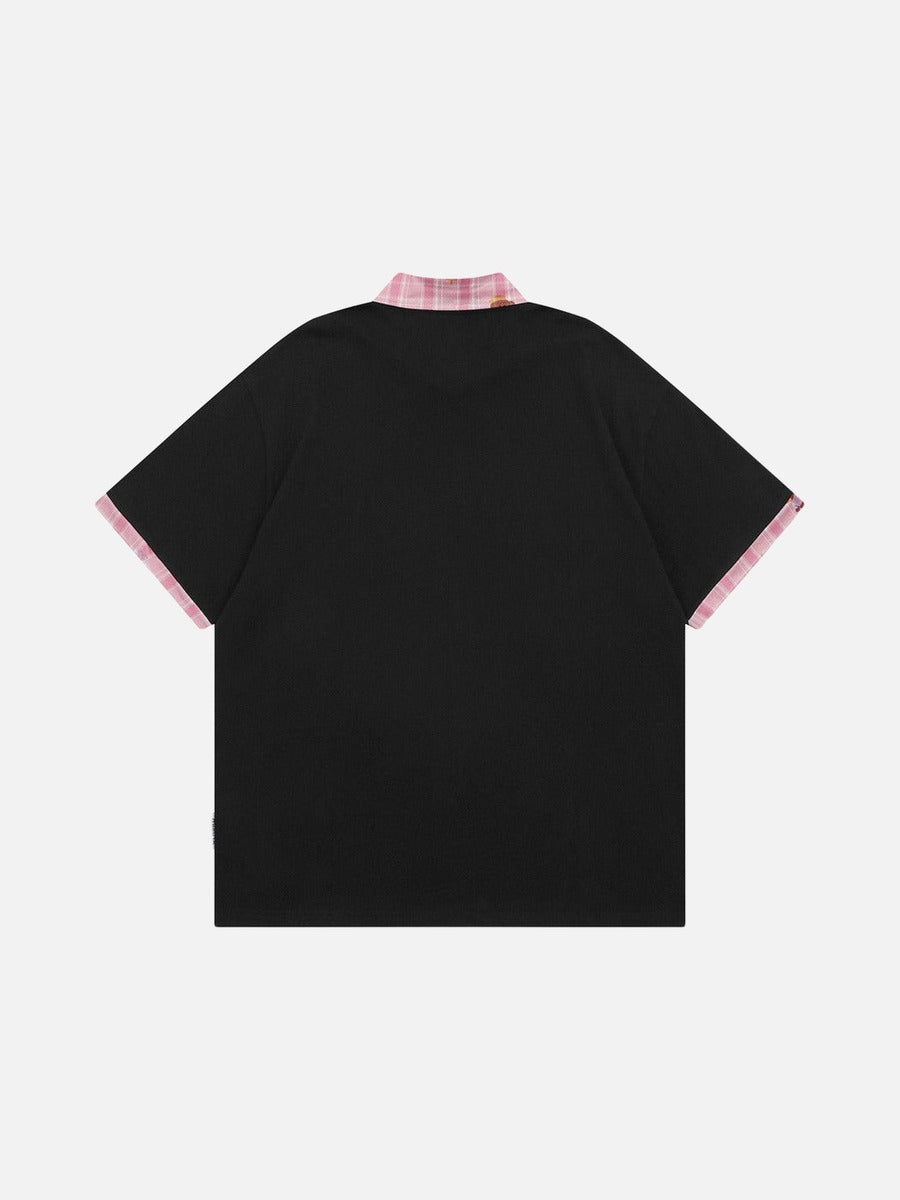Crayon Print Gingham Collar Shirt