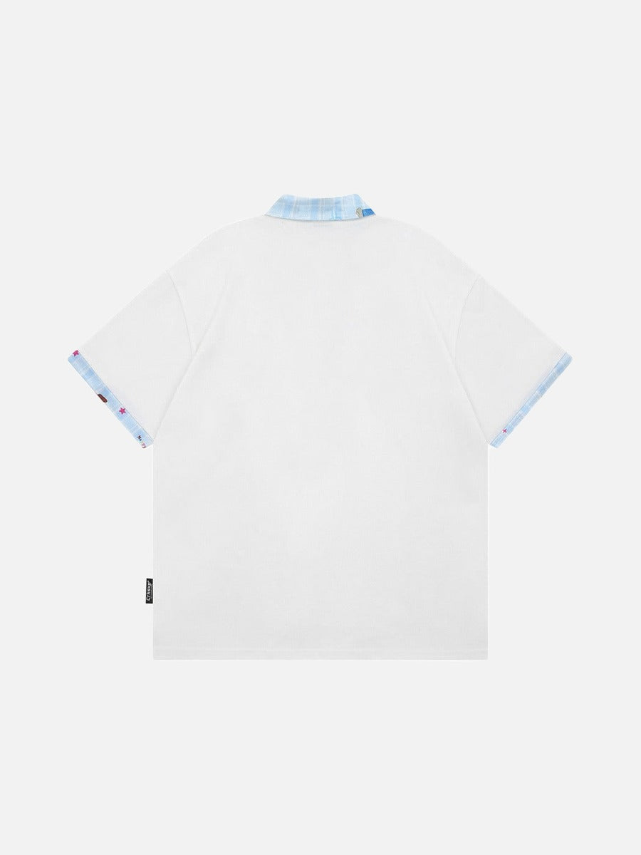 Crayon Print Gingham Collar Shirt