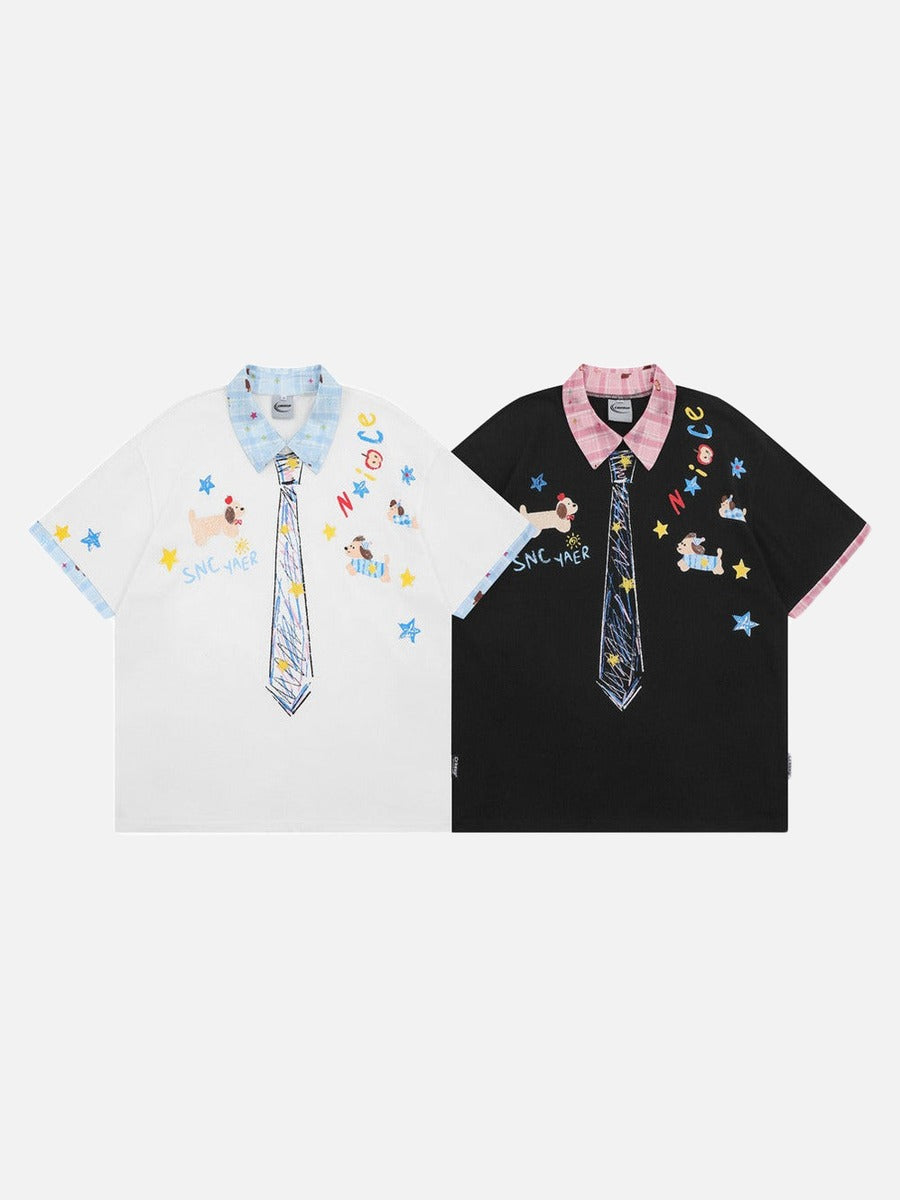 Crayon Print Gingham Collar Shirt