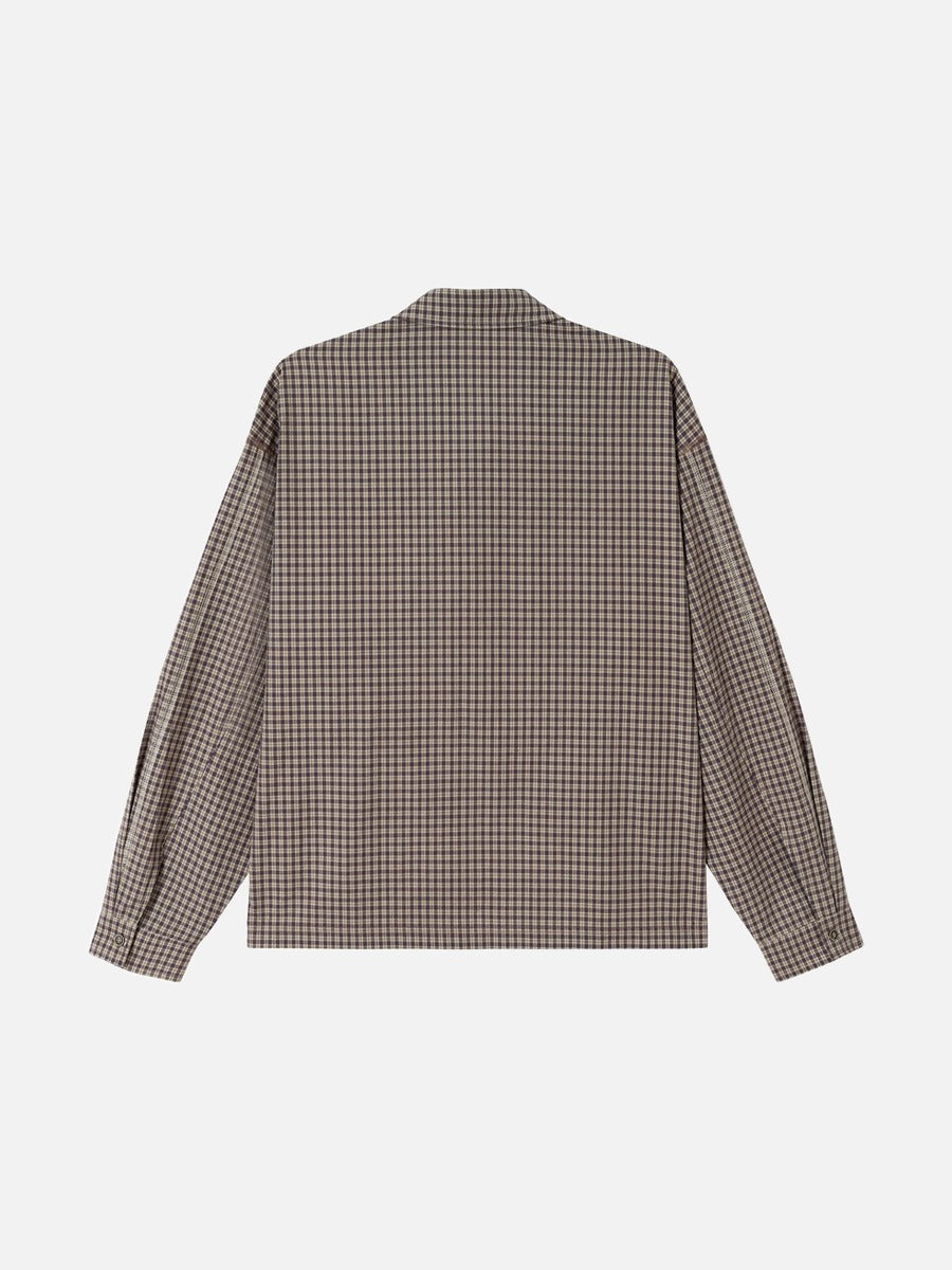 DAXUEN cream and brown plaid oversized polo shirt