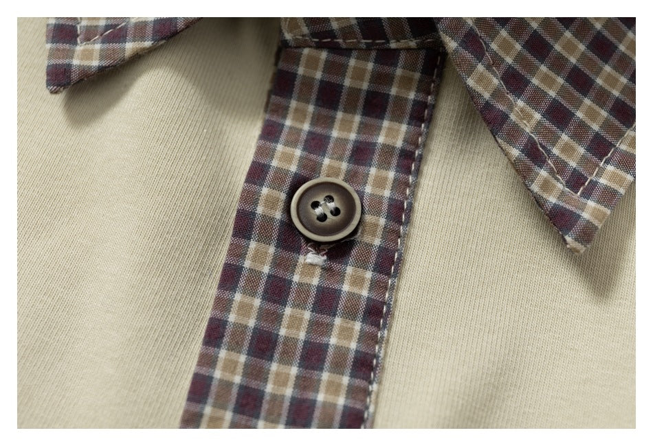 DAXUEN cream and brown plaid oversized polo shirt