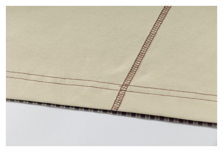 DAXUEN cream and brown plaid oversized polo shirt
