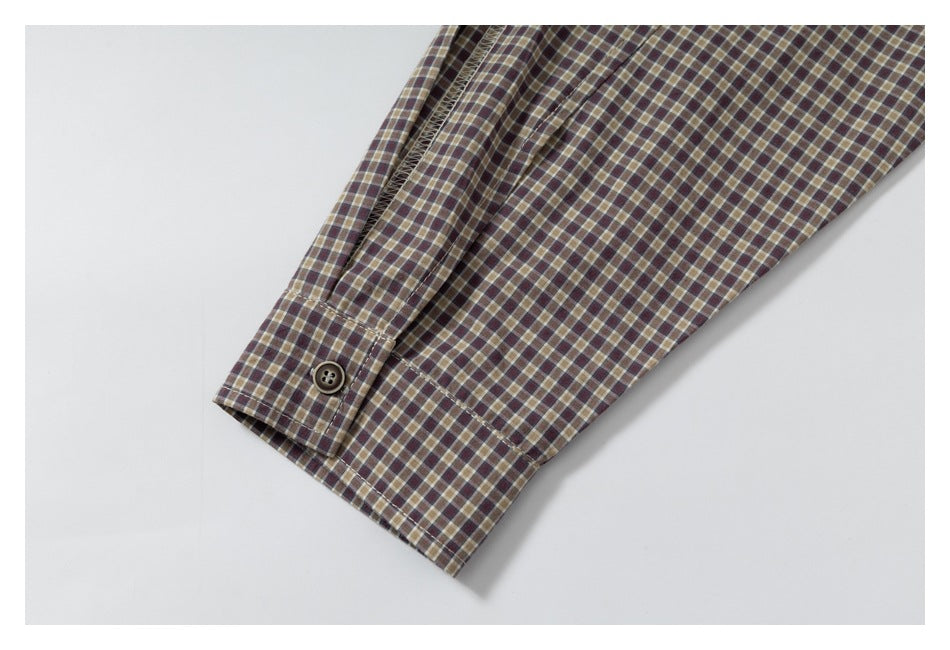 DAXUEN cream and brown plaid oversized polo shirt