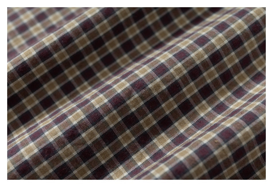 DAXUEN cream and brown plaid oversized polo shirt