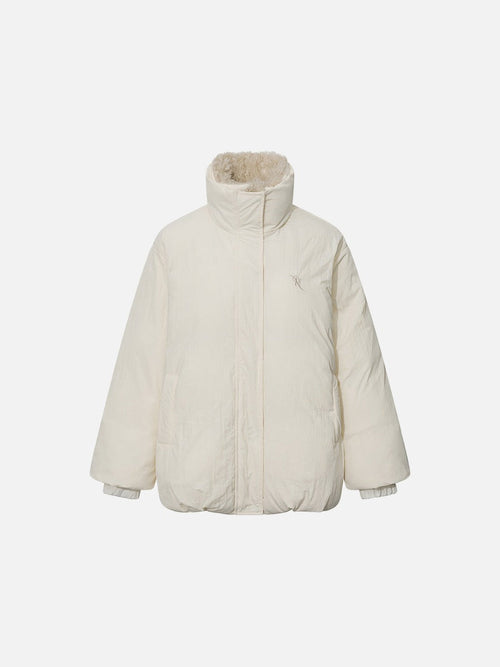 Cream Padded Jacket with Faux Fur Lining - Off - White / S