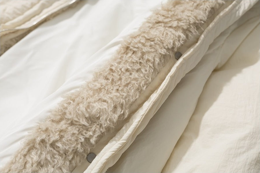 Cream Padded Jacket with Faux Fur Lining