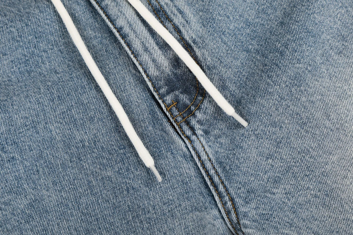 Cream Ribbed-Waist Relaxed Wide-Leg Jeans