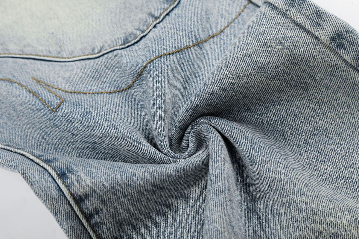 Cream Ribbed-Waist Relaxed Wide-Leg Jeans