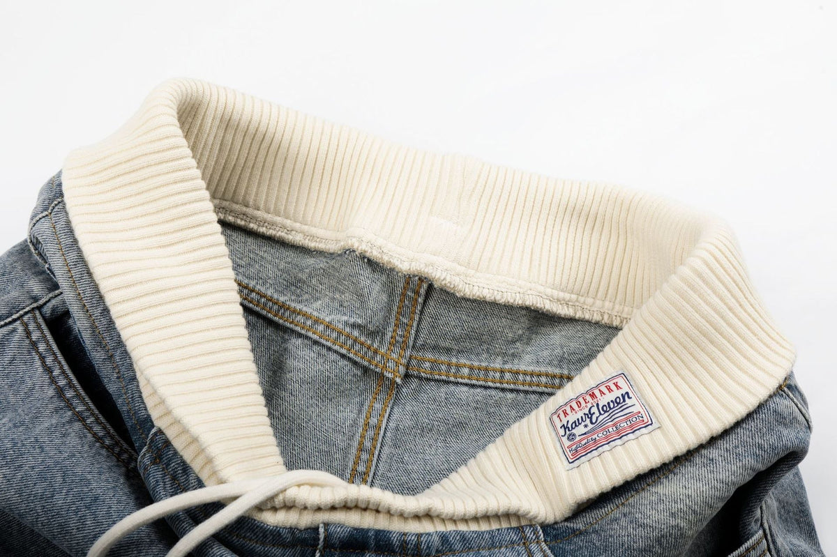 Cream Ribbed-Waist Relaxed Wide-Leg Jeans