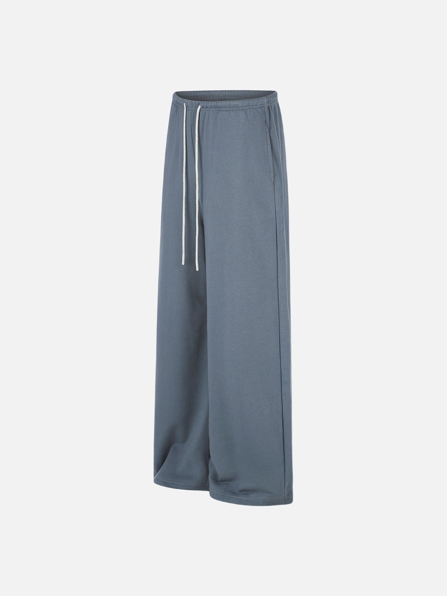 Jean large crème en denim à taille côtelée