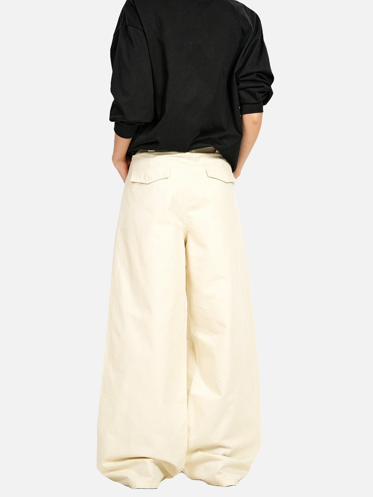 Cream Wide-Leg Relaxed Pants