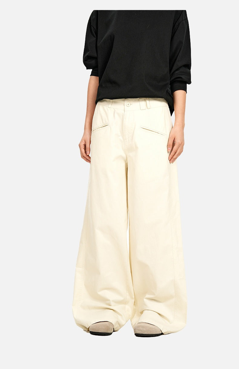 Cream Wide-Leg Relaxed Pants