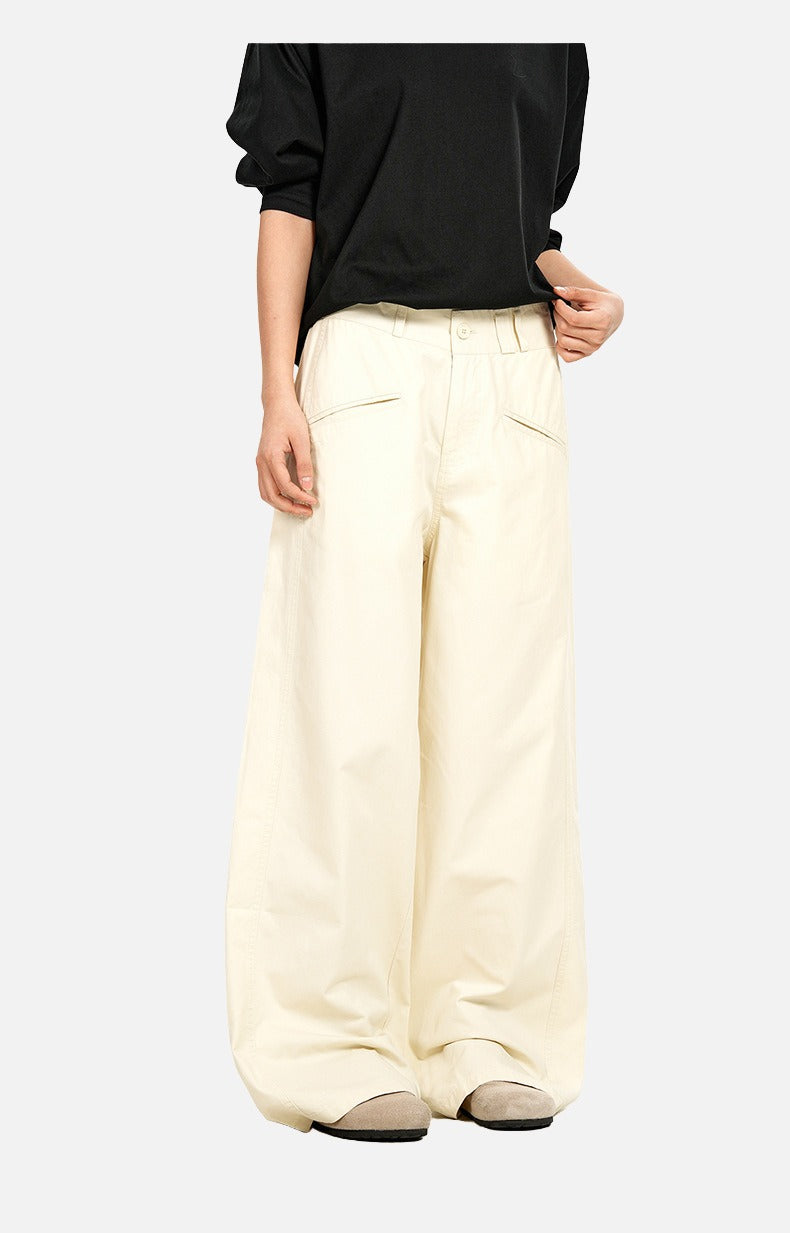 Cream Wide-Leg Relaxed Pants