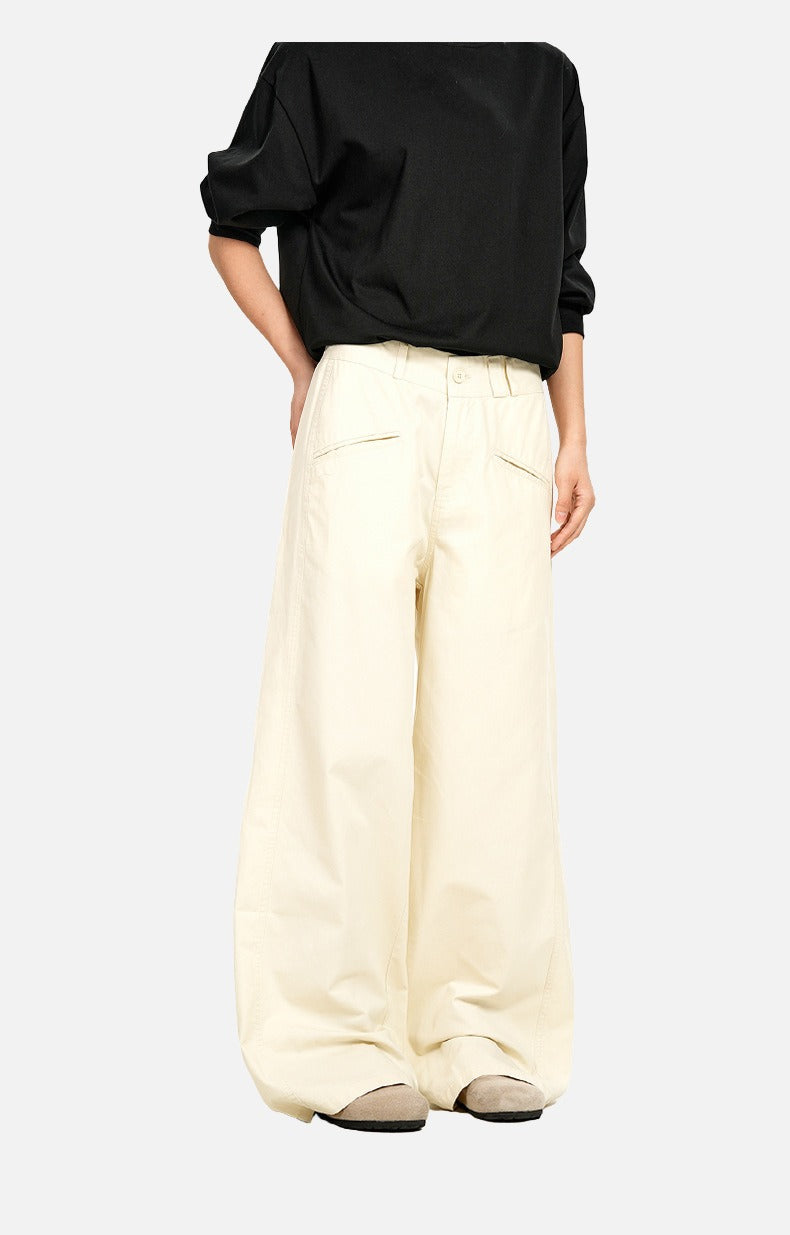 Cream Wide-Leg Relaxed Pants