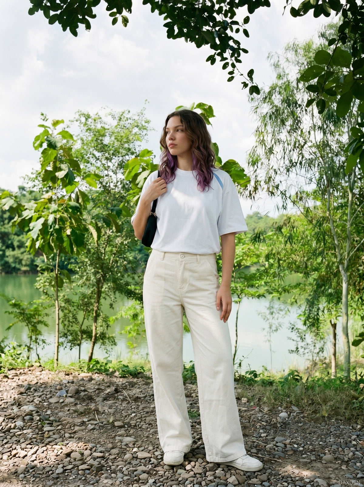 Cream Wide-Leg Relaxed Pants