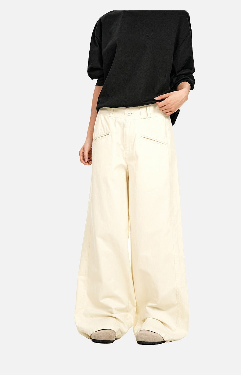 Cream Wide-Leg Relaxed Pants