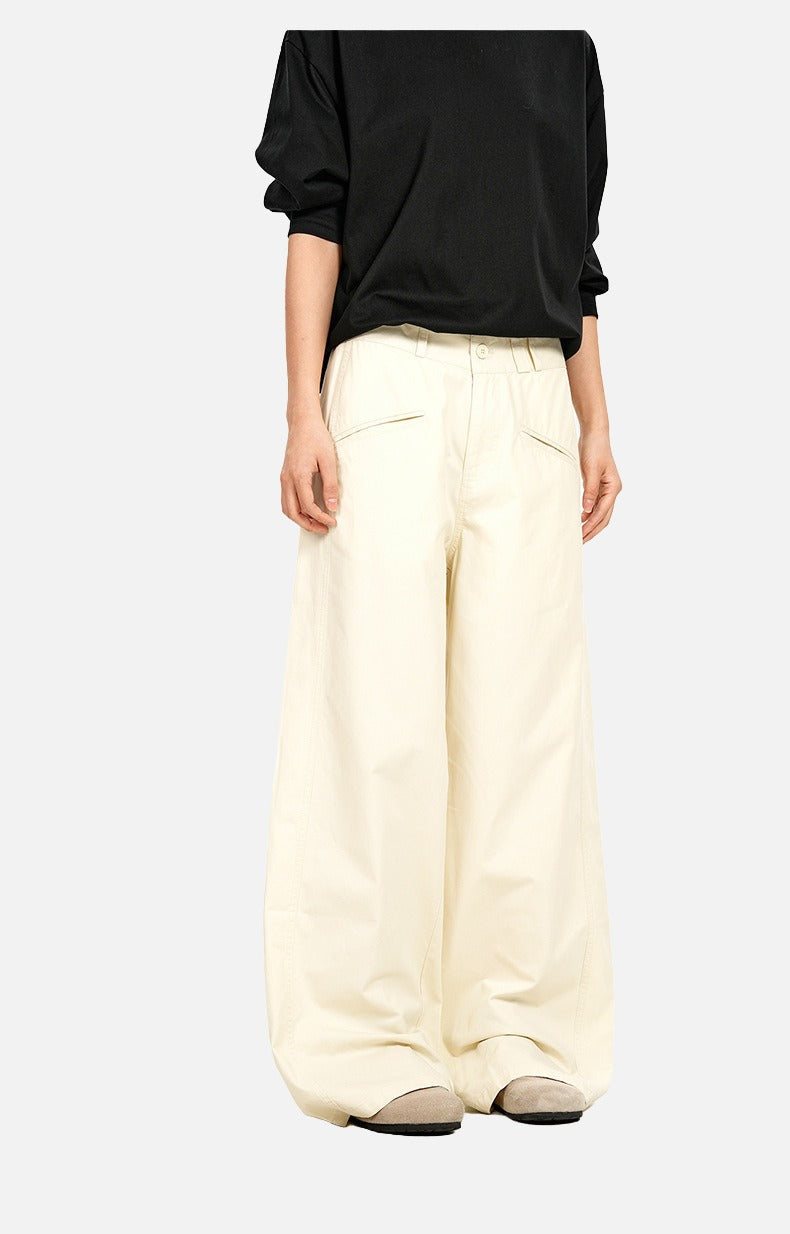 Cream Wide-Leg Relaxed Pants