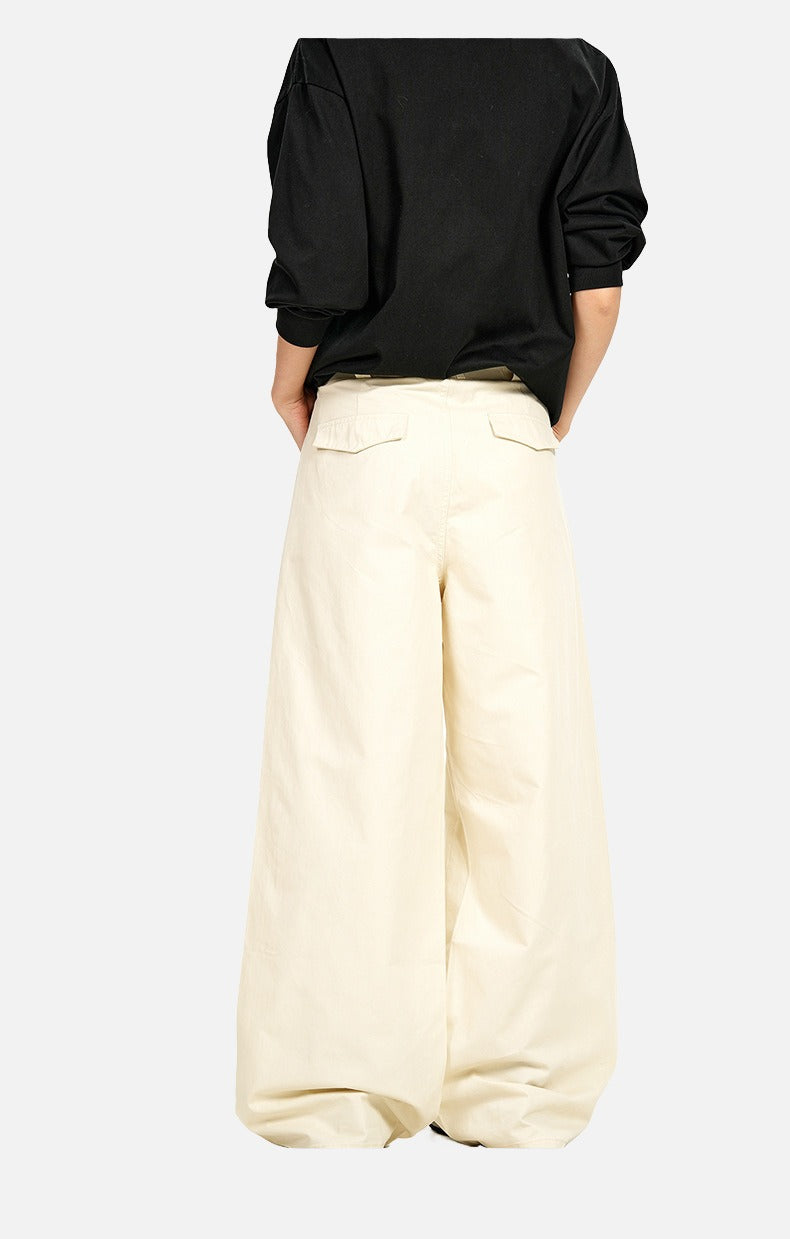 Cream Wide-Leg Relaxed Pants