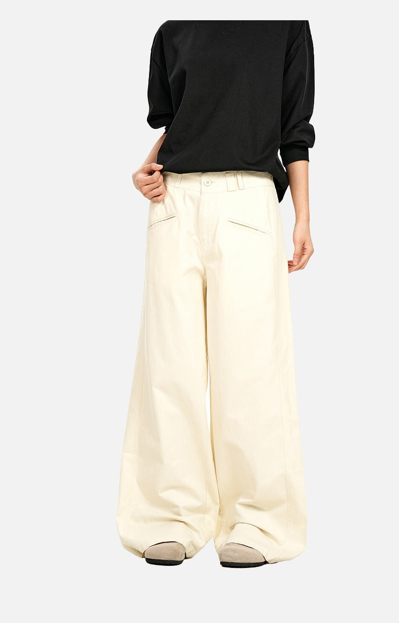 Cream Wide-Leg Relaxed Pants