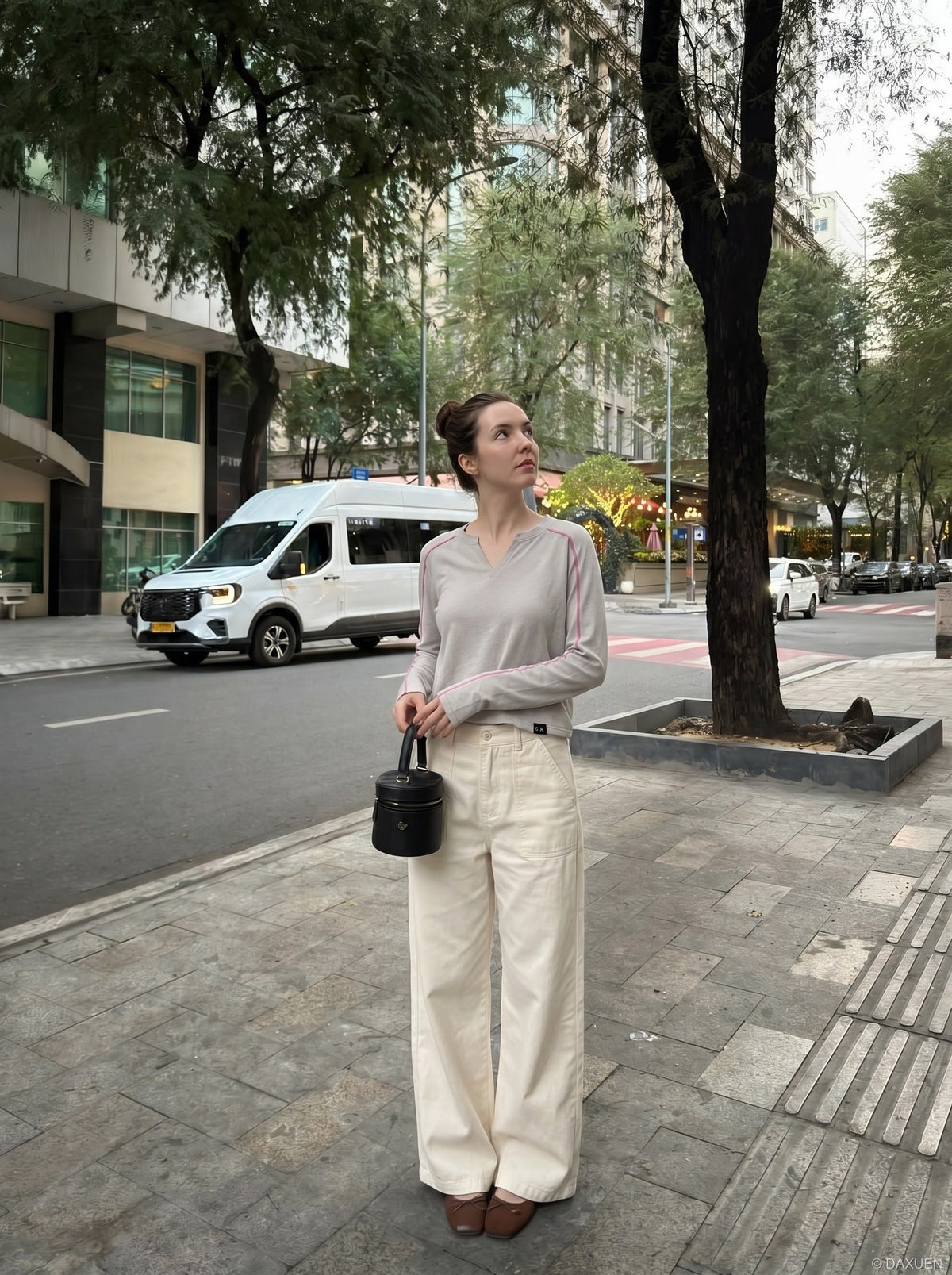 Cream Wide-Leg Relaxed Pants