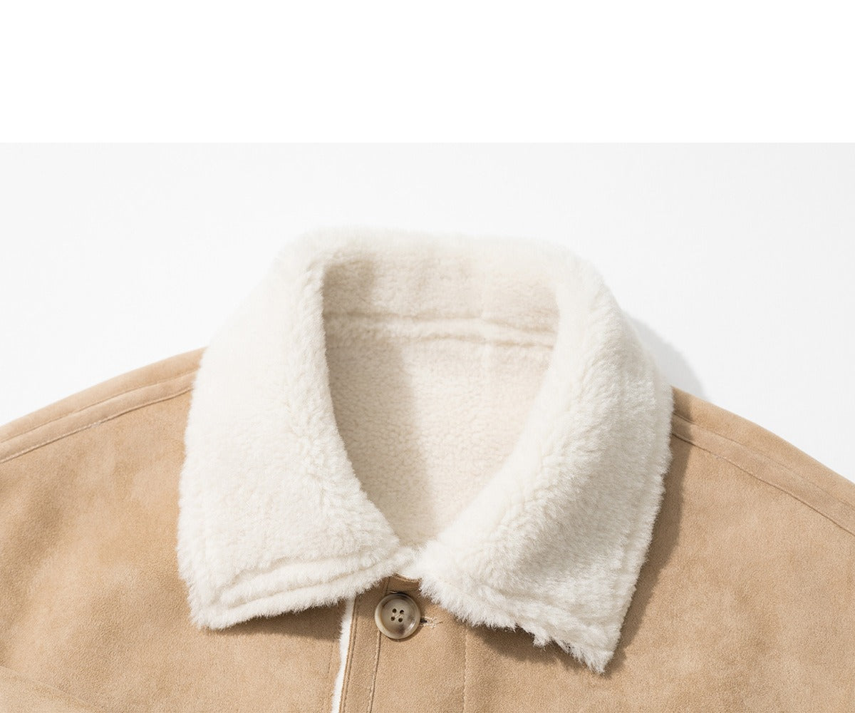 Creamy Faux Fur-Lined Khaki Jacket