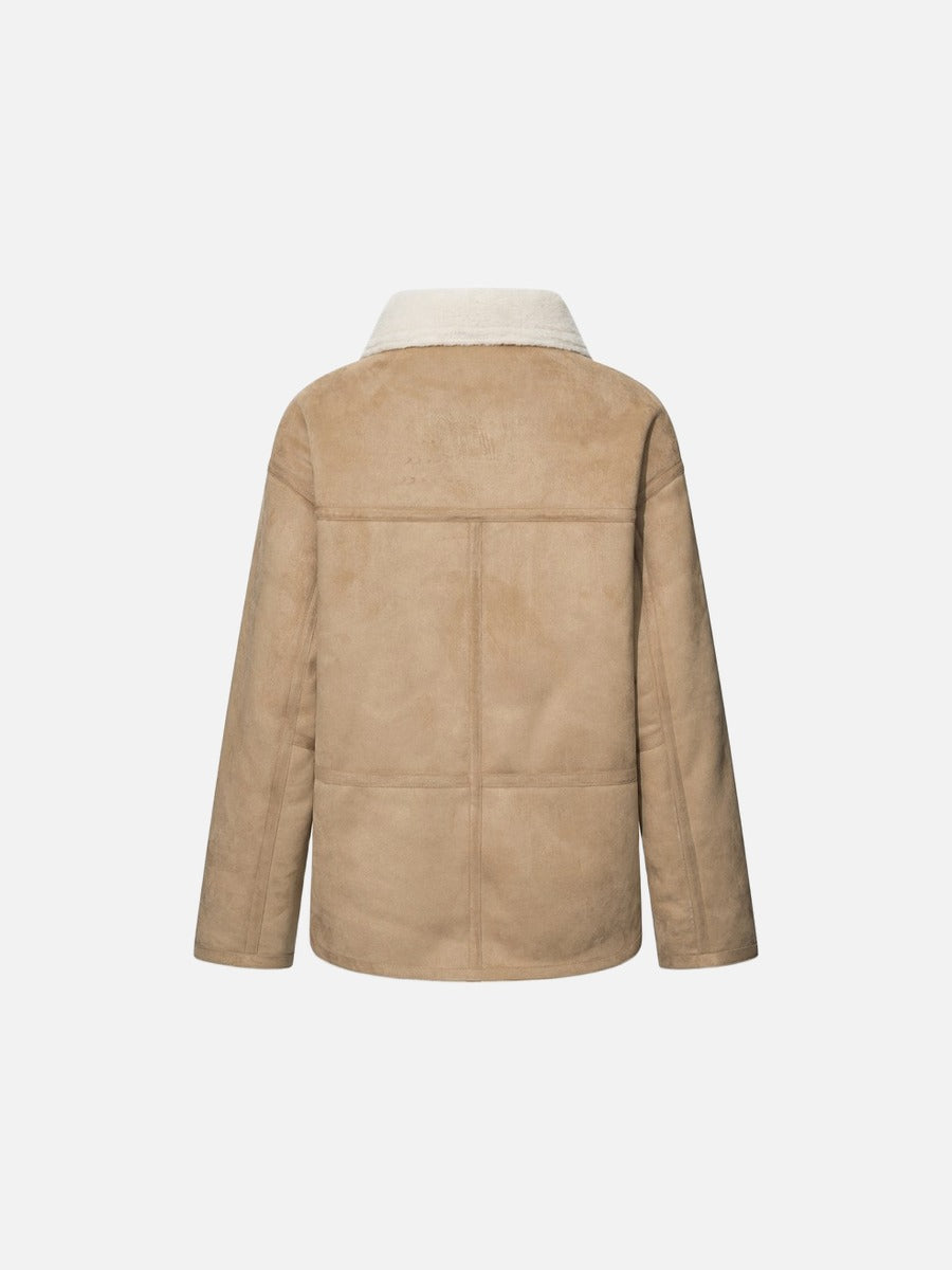 Creamy Faux Fur-Lined Khaki Jacket