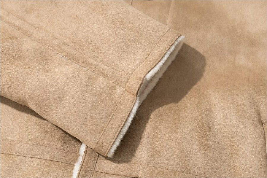 Creamy Faux Fur-Lined Khaki Jacket