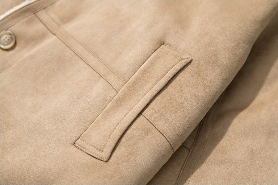 Creamy Faux Fur-Lined Khaki Jacket