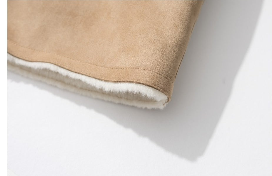 Creamy Faux Fur-Lined Khaki Jacket