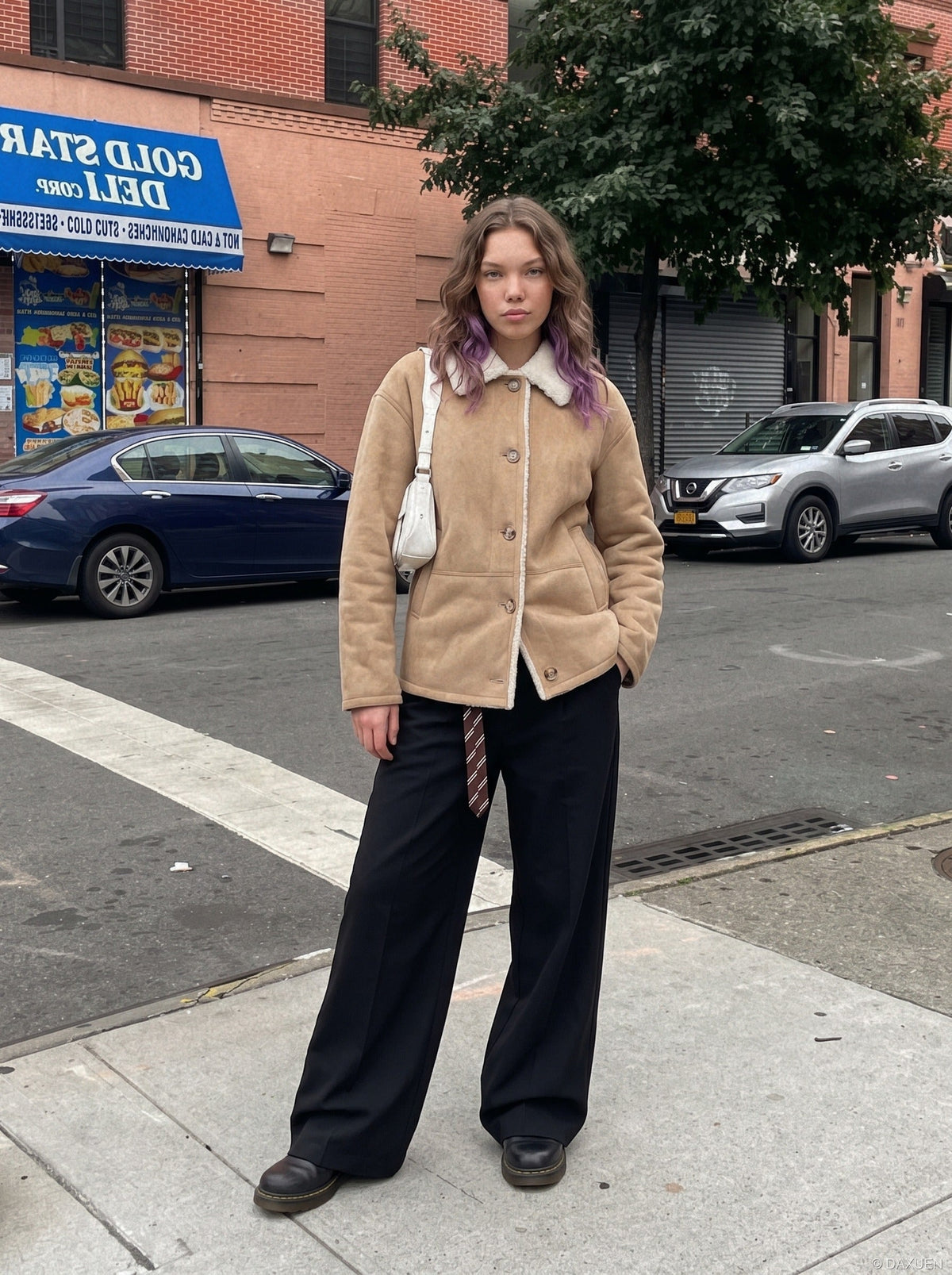 Creamy Faux Fur-Lined Khaki Jacket