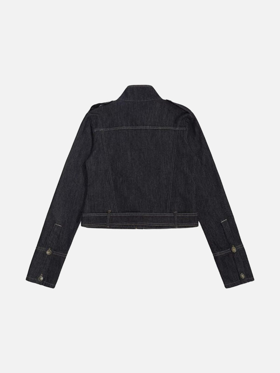 DAXUEN Cropped military denim jacket with gold stitching