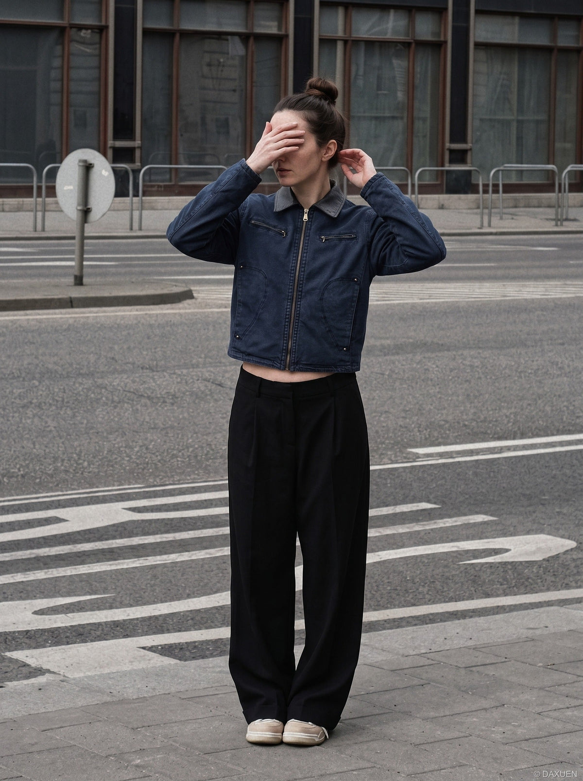 Cropped Washed Grey Full-Zip Jacket
