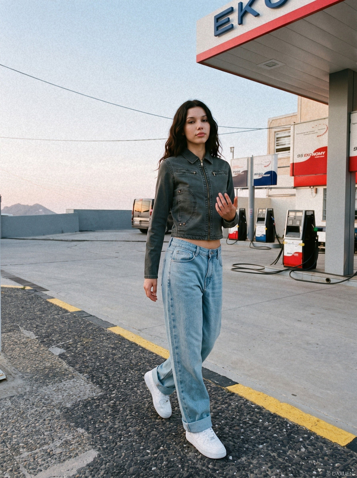 Cropped Washed Grey Full-Zip Jacket