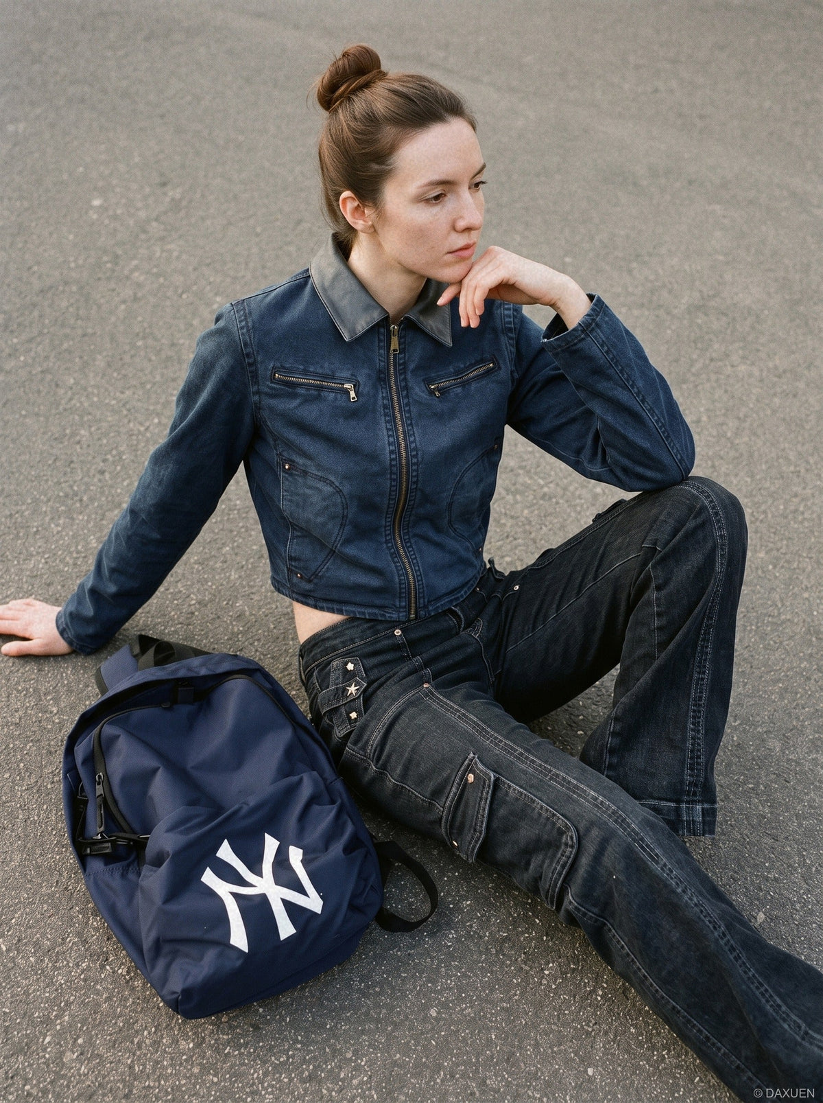 Cropped Washed Grey Full-Zip Jacket