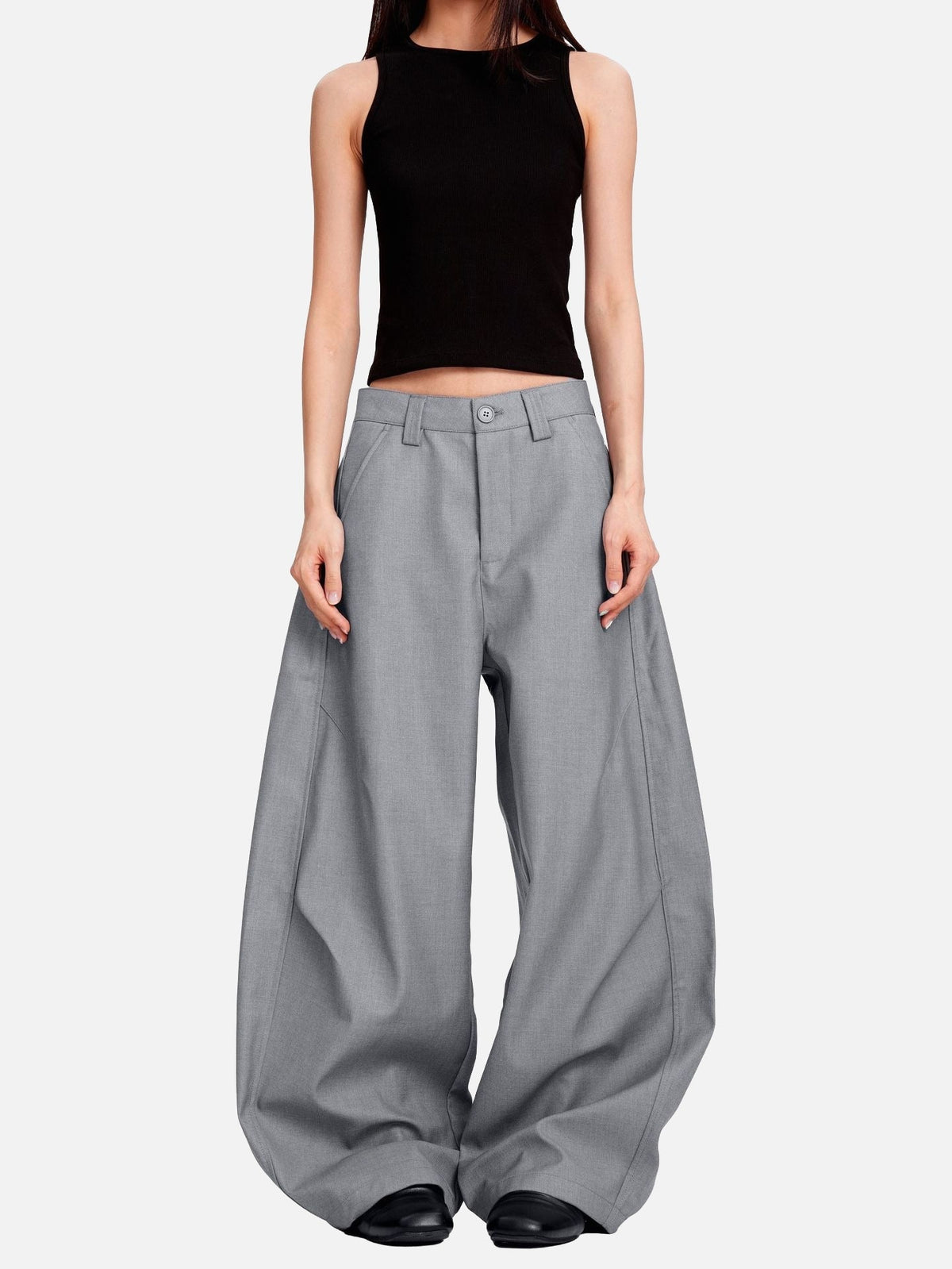 Curved-Knife Wide-Leg Trousers