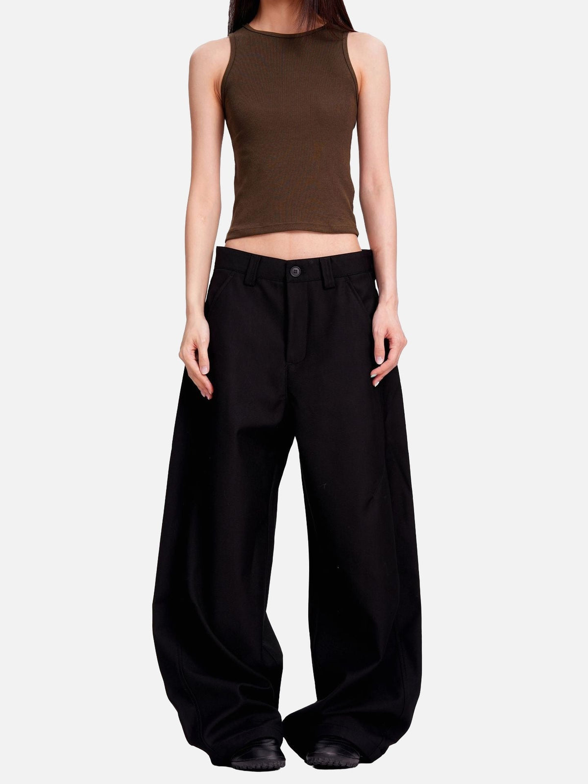 Curved-Knife Wide-Leg Trousers